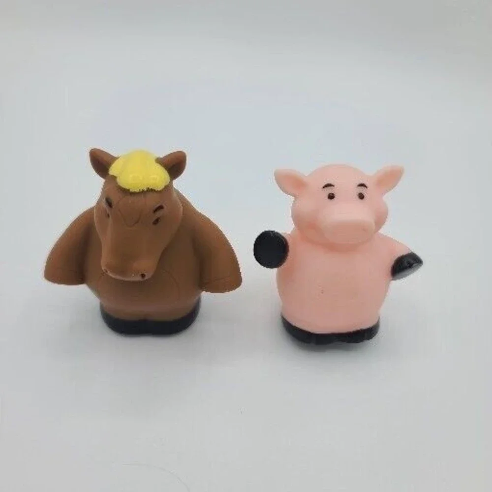 Tomy Ertl John Deere Farm Animals  2 Farmer Figures Lot Of 6 Cow Horse Sheep Pig